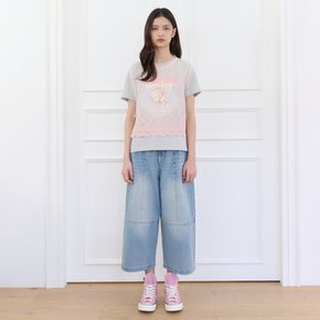 꽃자수 메쉬 슬리브리스 블라우스 T264MBL284W
