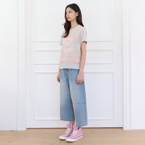 꽃자수 메쉬 슬리브리스 블라우스 T264MBL284W