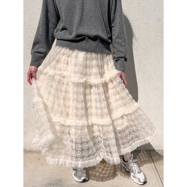 블라썸 매쉬 스커트_아이보리