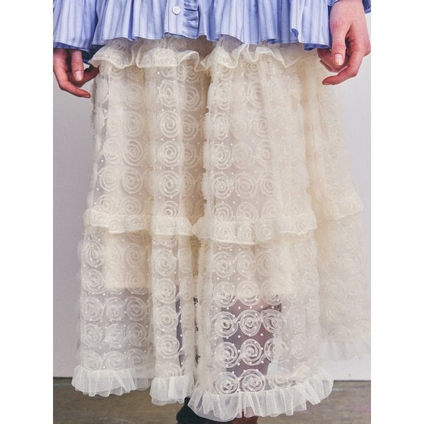 블라썸 매쉬 스커트_아이보리