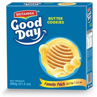  [해외직구] Britannia  Good  Day  버터  쿠키  패밀리  팩  21.2온스  600g  아침  식사  앤  티  타임  스낵  맛있는  식료품  쿠키  할랄  앤  채식주의자에게  적합  팩  1
