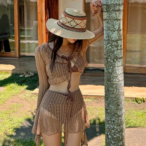비치팜 / 브라우니 레이스 3피스 비키니 커버업 수영복 히피 에스닉