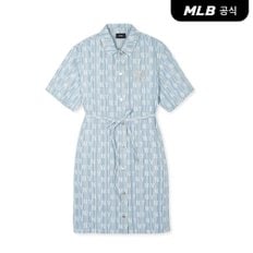 [코리아공식]여성 클래식 모노그램 스트라이프 반팔 데님원피스 NY (L.Blue)