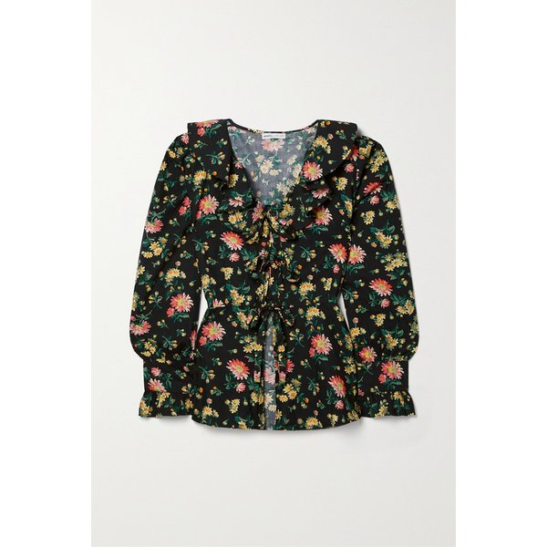 바체바 Laura Ashley Nia Ruffled Floral-print Cotton-poplin Top 블랙 1647597289608322