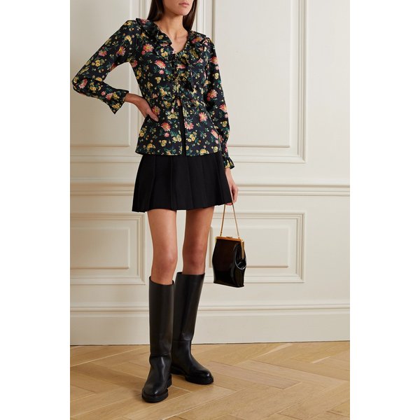 바체바 Laura Ashley Nia Ruffled Floral-print Cotton-poplin Top 블랙 1647597289608322