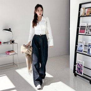 나를믿어 뒷밴딩 핀턱 롱 와이드 데님팬츠_P330967070
