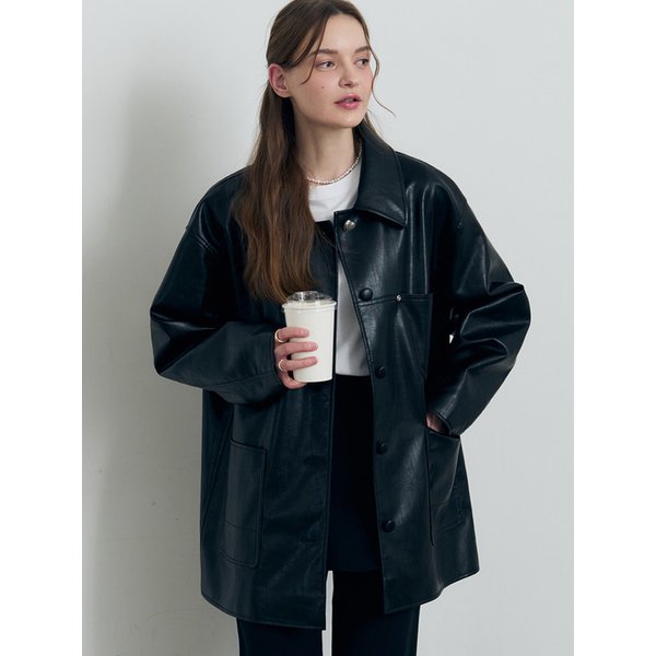 버튼 레더 하프 자켓 [3COLORS]