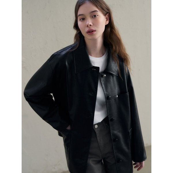 버튼 레더 하프 자켓 [3COLORS]