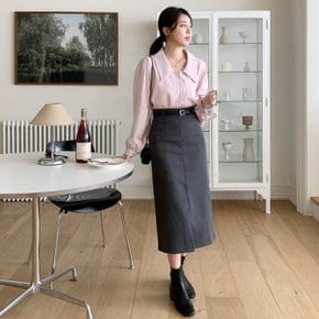 여자 오피스룩 SS 트임 슬릿 스트랩 일자 롱스커트