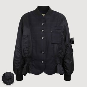 울 체크 배색 셔링 버튼 점퍼 LYUAW26810