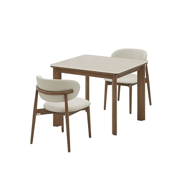 포멜로 세라믹 2인식탁세트_브라운, 가죽체어2EA(옵션 택1)