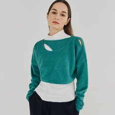 CUT OUT 2WAY WOOL CROP TOP BLUEGREEN