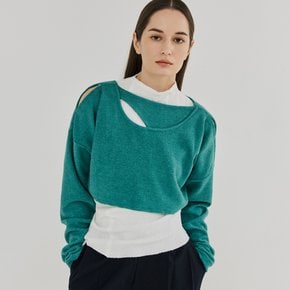 CUT OUT 2WAY WOOL CROP TOP BLUEGREEN