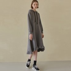 Hooded Frill Long Dress - Charcoal