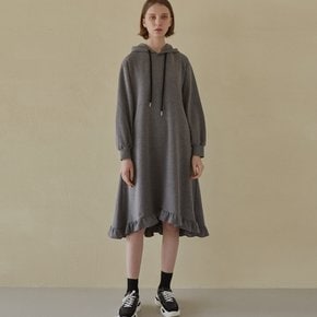 Hooded Frill Long Dress - Charcoal