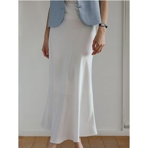 Satin Flare Long Skirt [White]