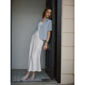 Satin Flare Long Skirt [White]