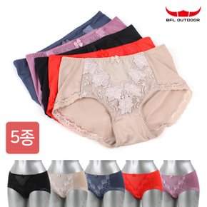 인생라인 여성 자수 레이스 햄 노라인  삼각팬티 5종세트_P353354649