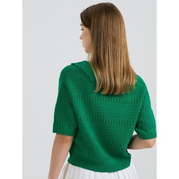 Crochet Open-Collar Knit Pullover