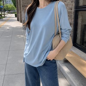 그로우 여성 모달 면 무지 라운드 긴팔 티셔츠 가을 레이어드 기본 이너티