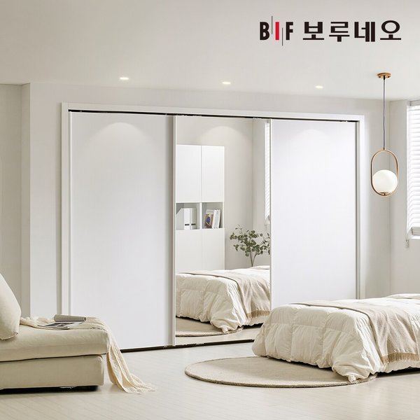 보루네오 E0 거울 슬라이딩 붙박이장 360cm 12자 안방 은경도어 화이트