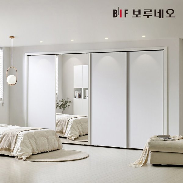 보루네오 E0 거울 슬라이딩 붙박이장 360cm 12자 안방 은경도어 화이트
