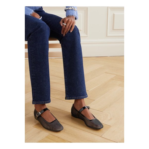 르 몽드 베릴 페이턴트 가죽 트리밍 글리터 메시 메리 제인 발레리나 플랫 1647597352684621