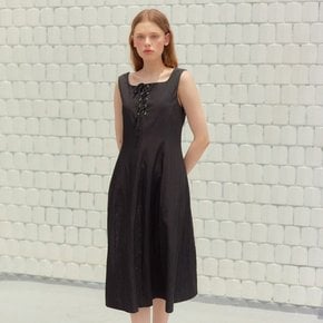 EYELET DETAIL SLEEVELESS MIDI ONEPIECE_BLACK