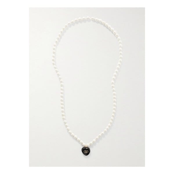 골드톤 하트 에나멜 펜던트 인조 진주 목걸이 1647597353595696