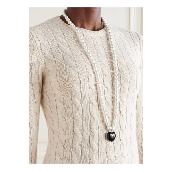 골드톤 하트 에나멜 펜던트 인조 진주 목걸이 1647597353595696