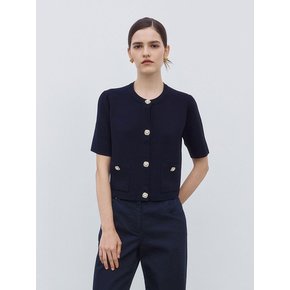 Jewel Button Half Sleeve Knit Cardigan Navy