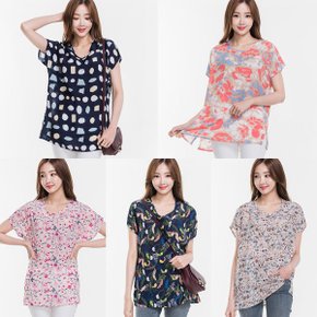 빅사이즈 아로하 반팔 롱 인견블라우스 인견티셔츠(F~XXL)