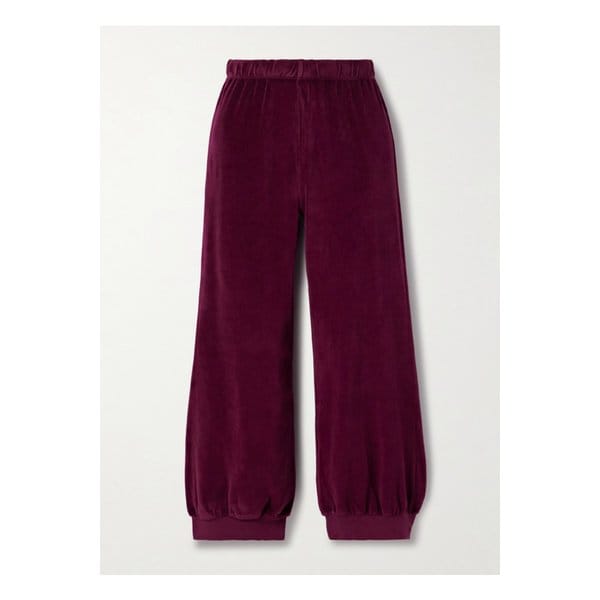 수지 콘디 토스크 크롭 코튼 혼방 벨루어 트랙 팬츠 버건디 46376663162907333