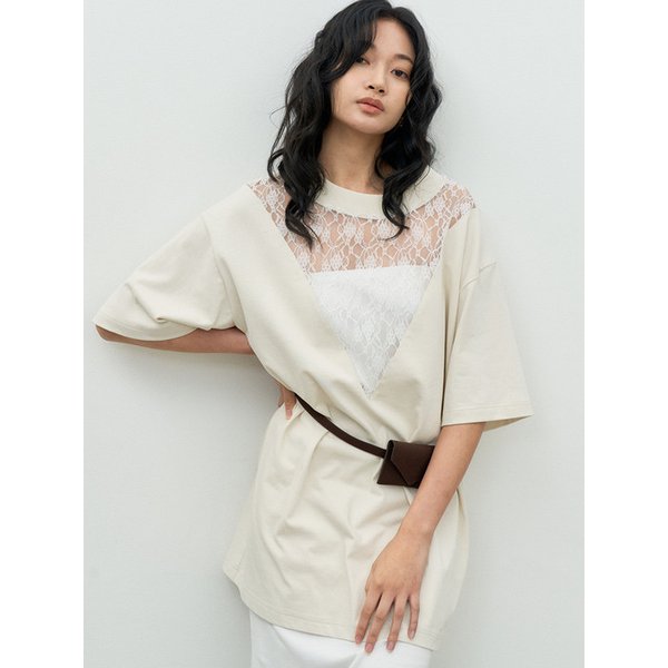 LACE MIX BOXY T-SHIRT BEIGE MBESTO004BE