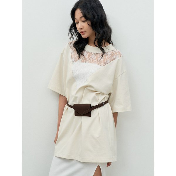 LACE MIX BOXY T-SHIRT BEIGE MBESTO004BE
