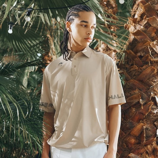 [부산점] 경량 나일론스판 등판메쉬 남성 카라 반팔 우븐탑 라이트베이지_CHD2MWT0216LB