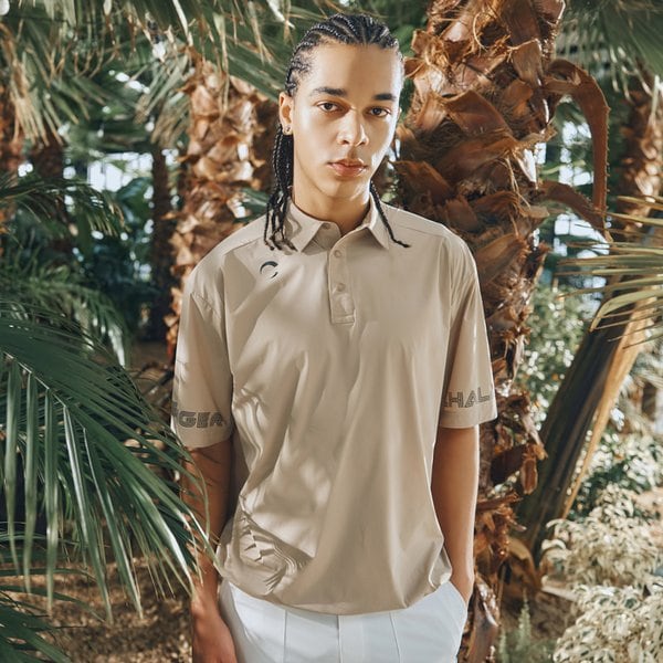 [부산점] 경량 나일론스판 등판메쉬 남성 카라 반팔 우븐탑 라이트베이지_CHD2MWT0216LB