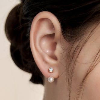 Hei [sv925]cubic & pearl jacket earring