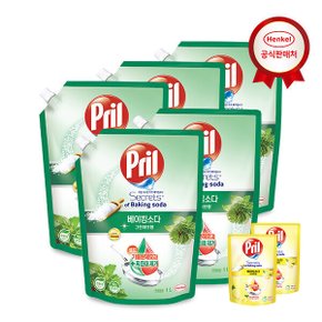 베이킹소다 그린허브향 1L x5개 친환경 고농축 1종 주방세제 (프릴레몬 300ml 2개증정)