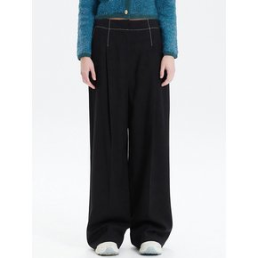 STITCH PINTUCK WIDE PANTS_BLACK