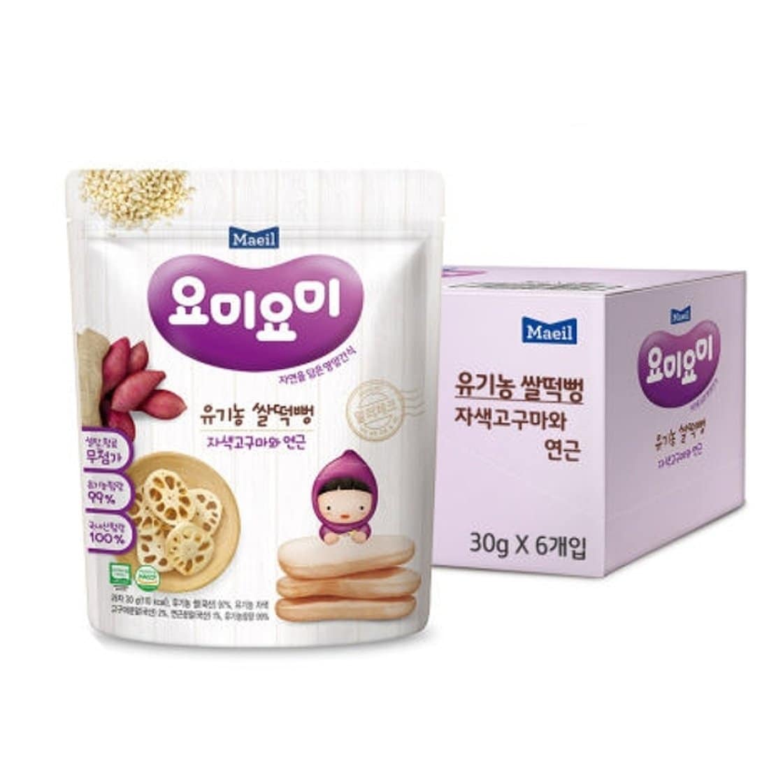 [매일] 요미요미 유기농쌀떡뻥 자색고구마와연근 30G 6봉, 믿고 사는 즐거움 SSG.COM