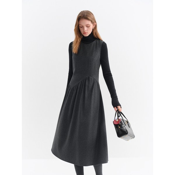 WD_Shirring wool sleeveless dress