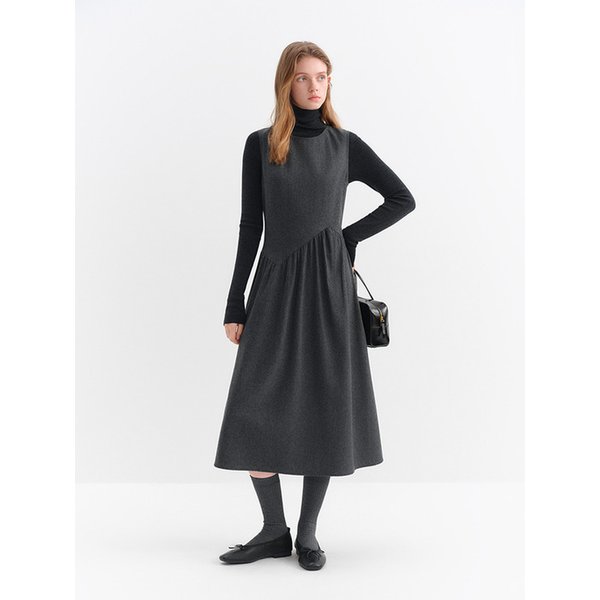 WD_Shirring wool sleeveless dress