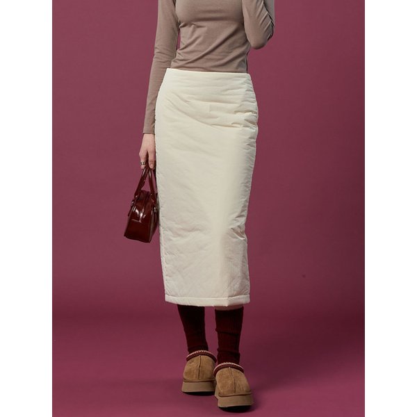 패딩 방한 보온 도톰 누빔 무지 롱스커트 [아이보리]