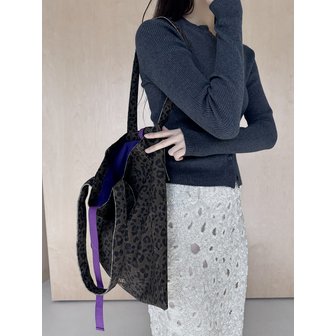 쥬에 Canvas autumn leopard bag. Dark brown