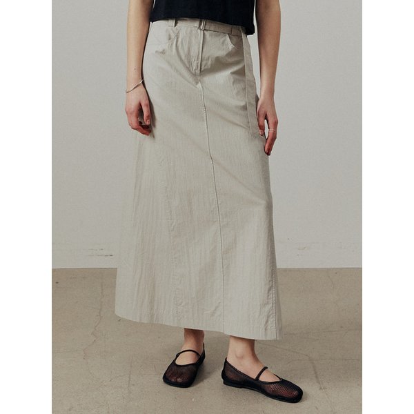나일론 벨티드 롱 스커트_LIGHT GREY