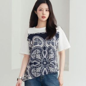 크레타 페이즐리 배색 반팔 티셔츠_P424547270