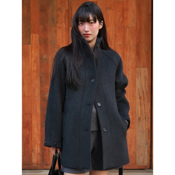 울 블랜드 벨티드 하프 코트 차콜 VW648