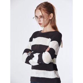 Stripe Boyfriend Fit Sweater (CHARCOAL)