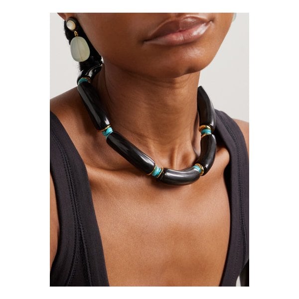 리지 포르투나토 캐서드럴 골드 도금 혼 터쿼이즈 초커 블랙 46376663162907501